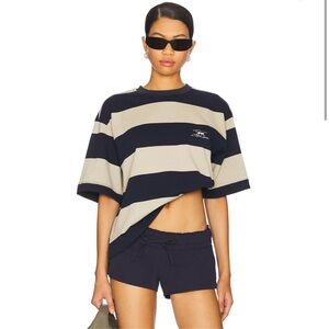 Lioness emerging tee in midnight Striped Navy and Beige Women's Top